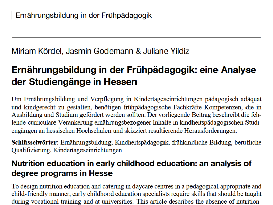 Screenshot des Artikels Ernährungsbildung in der Frühpädagogik: eine Analyse der Studiengänge in Hessen